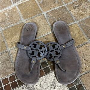 Tory Burch Charcoal Leather Sandals
